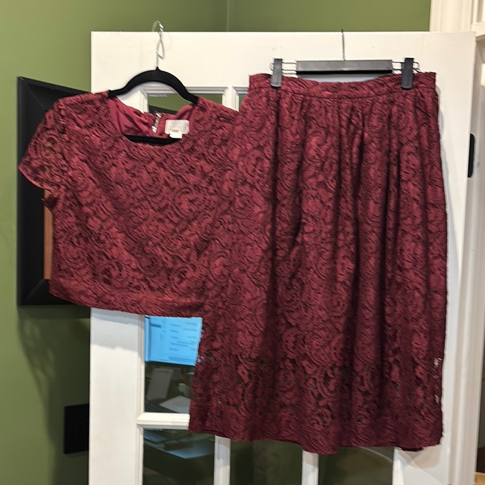 J Crew Burgundy Lace Skirt and Top